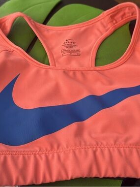 Nike Coral Coral Sports Bra with Blue Swoosh